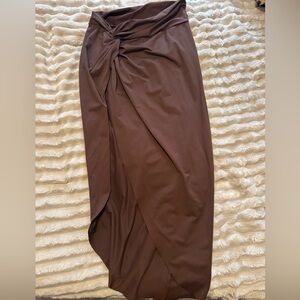 SKIMS Brown Twist-Front Midi Skirt